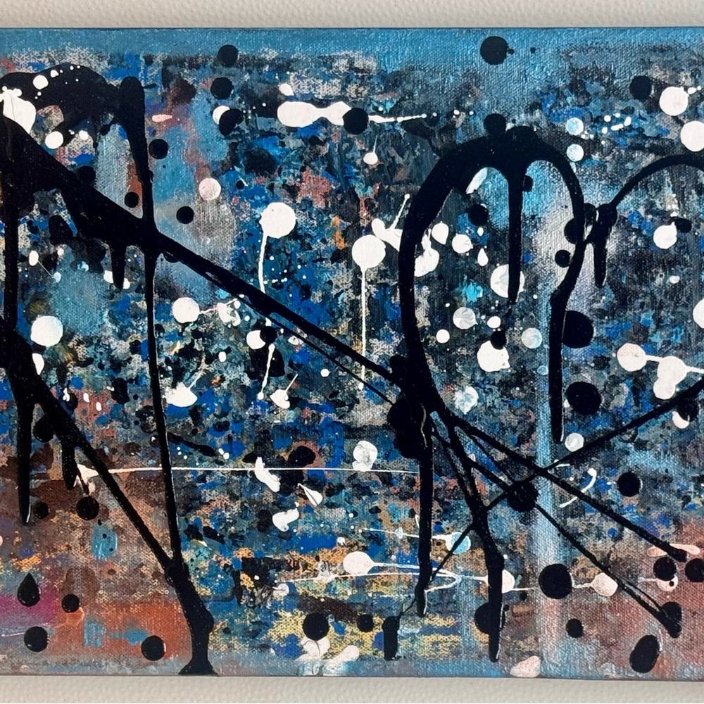 Abstract Blue and Black Canvas Art- Spotted